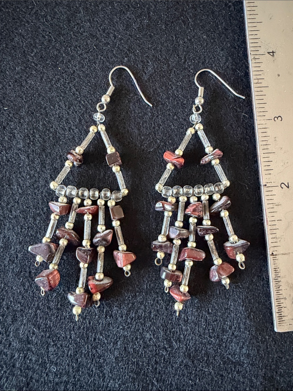 BOHO Earthcore Handcrafted Red Brown Beaded Chandelier Earrings - Women Jewelry